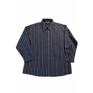 Mens Button Up Dress Shirt 3XL Niko Navy Blue White Striped Long Sleeve Casual